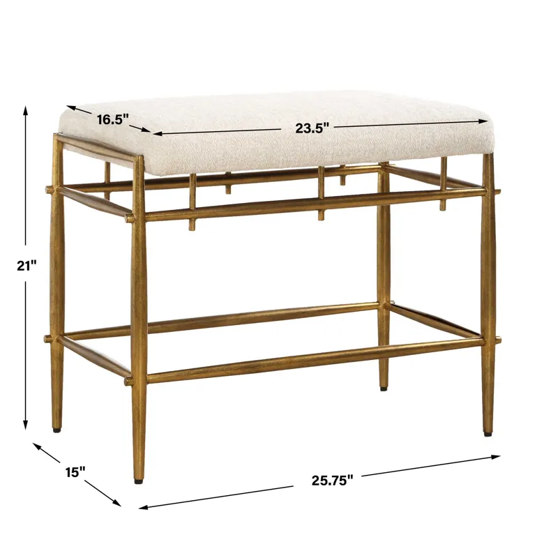 Karleen Plush White Small Brass Bench