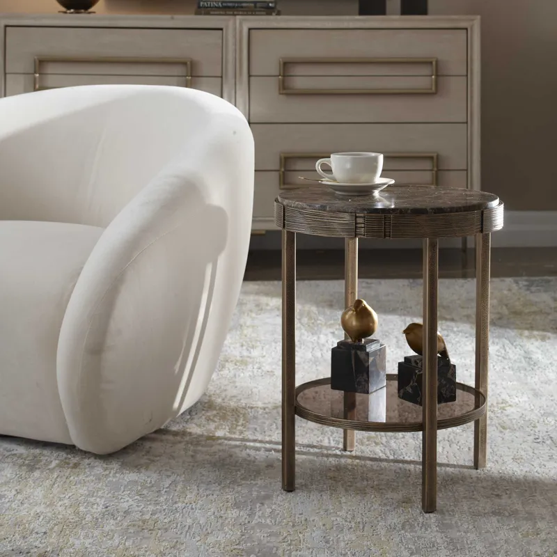 Cusano Round Dark Marble Accent Table