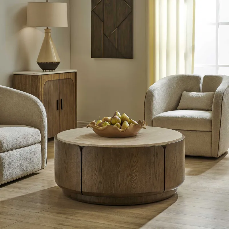 Tindall Round Travertine Coffee Table
