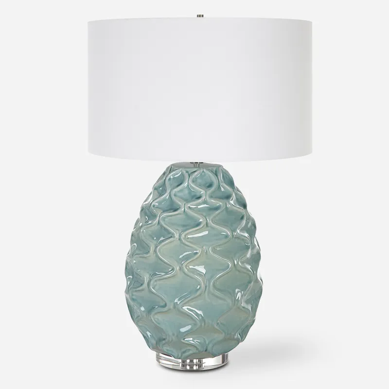 Laced Up Sea Foam Glass Table Lamp