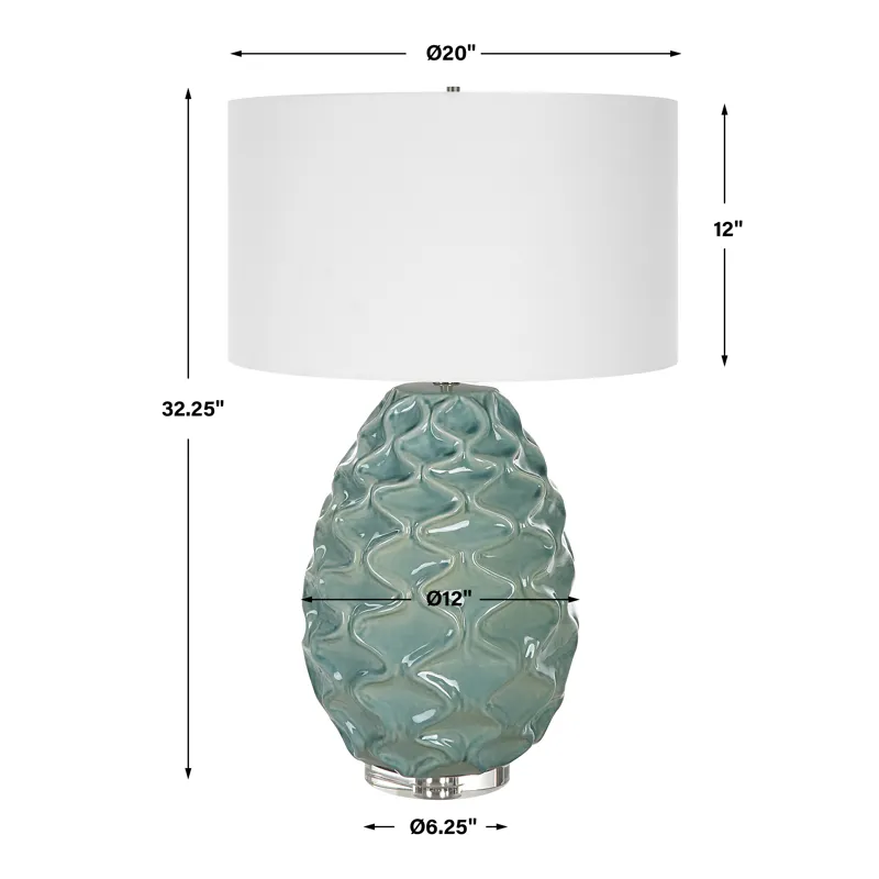 Laced Up Sea Foam Glass Table Lamp