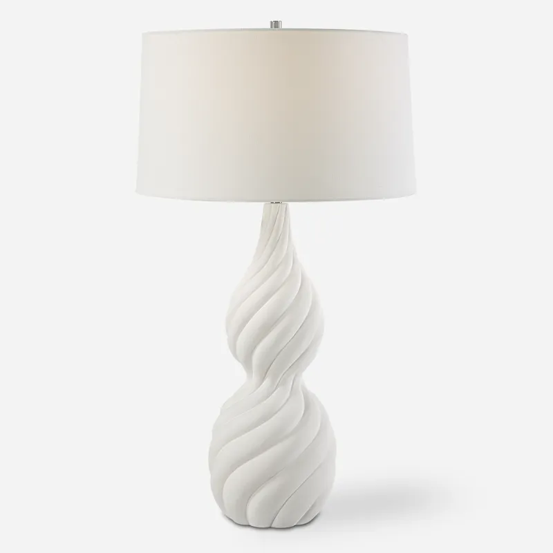 Twisted Swirl White Table Lamp