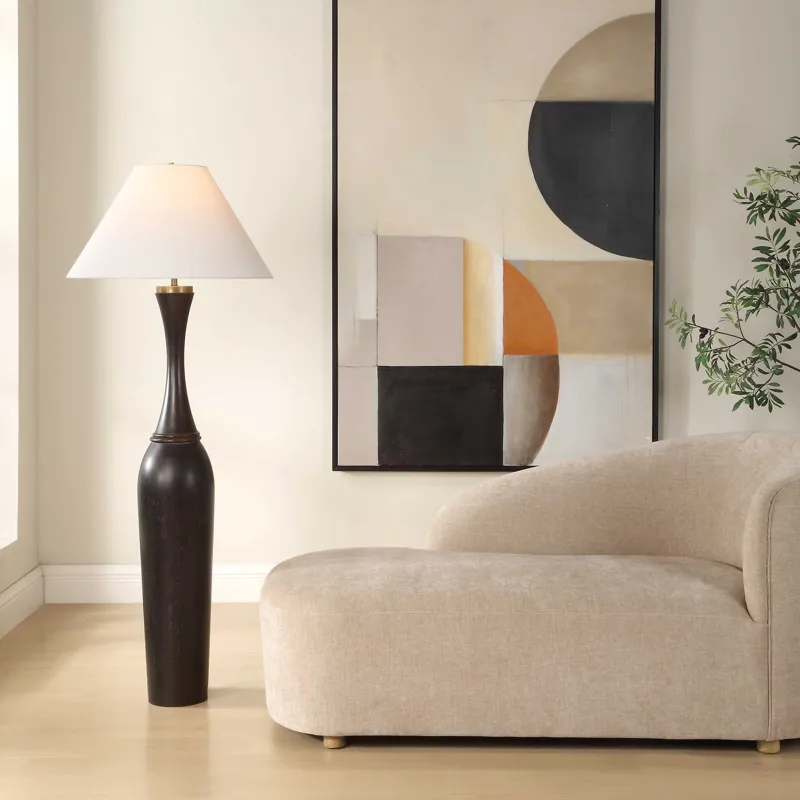 Pravin Dark Wood Floor Lamp