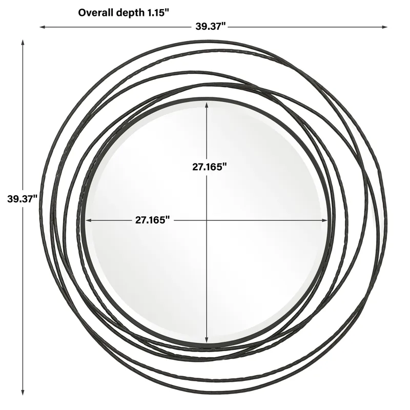 Whirlwind Black Round Mirror