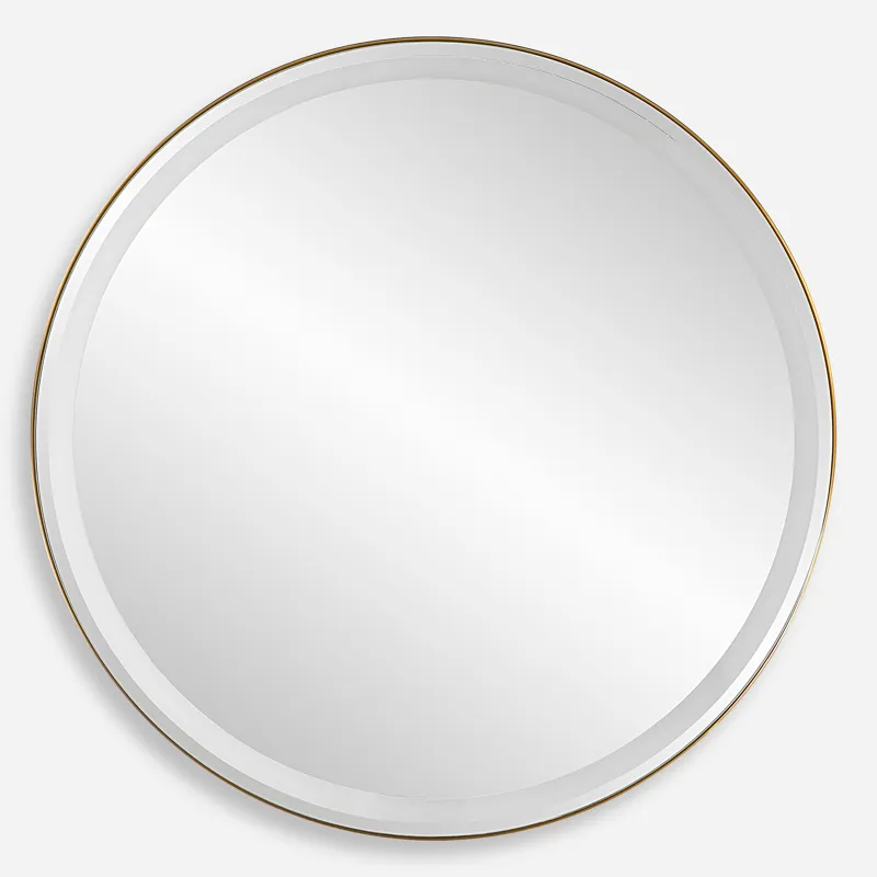 Crofton Lighted Brass Round Mirror