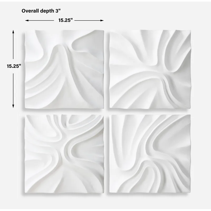 Snowdrift Scultped White Wall Decor, S/4