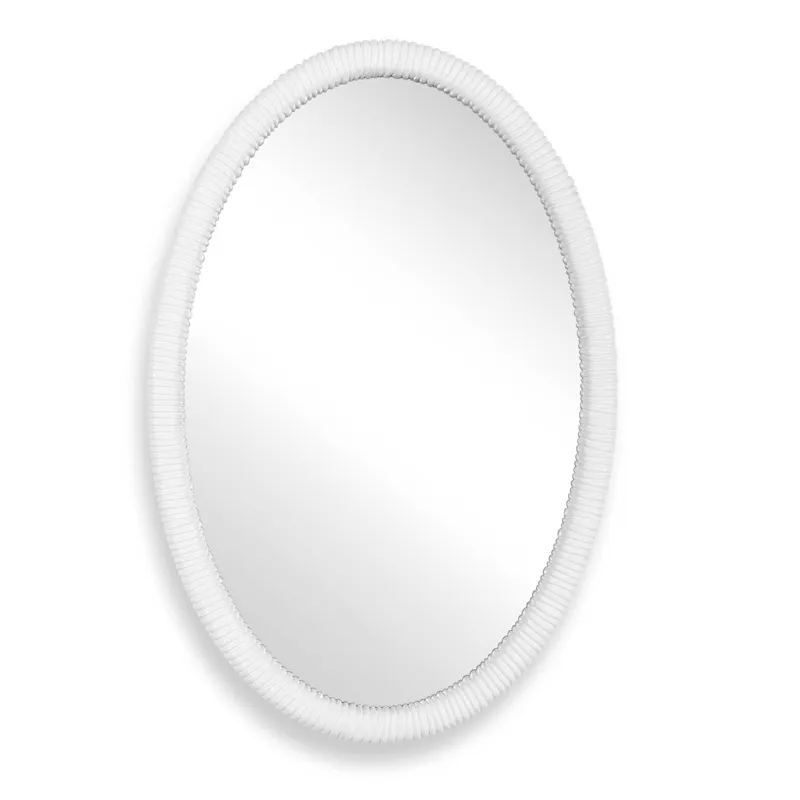 Bali White Ribbed Oval Mirror