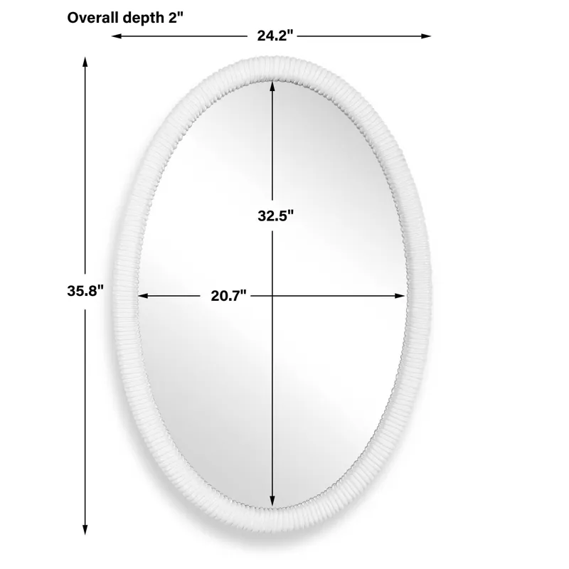 Bali White Ribbed Oval Mirror