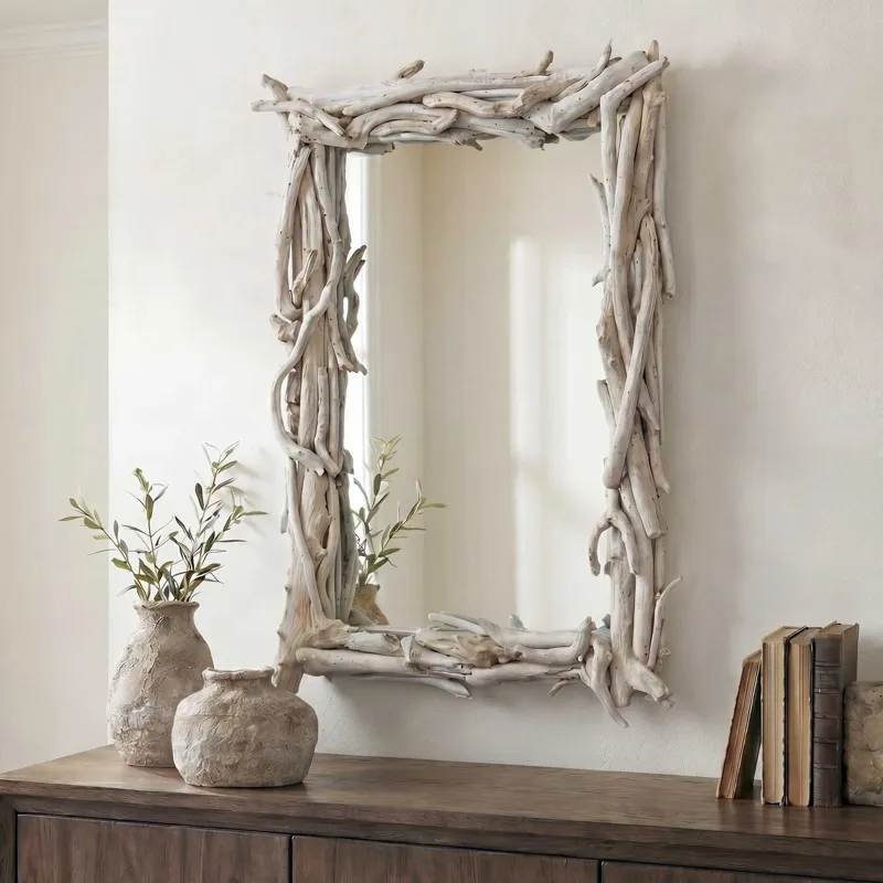 Rooted Reflection Bleached Teak Mirror