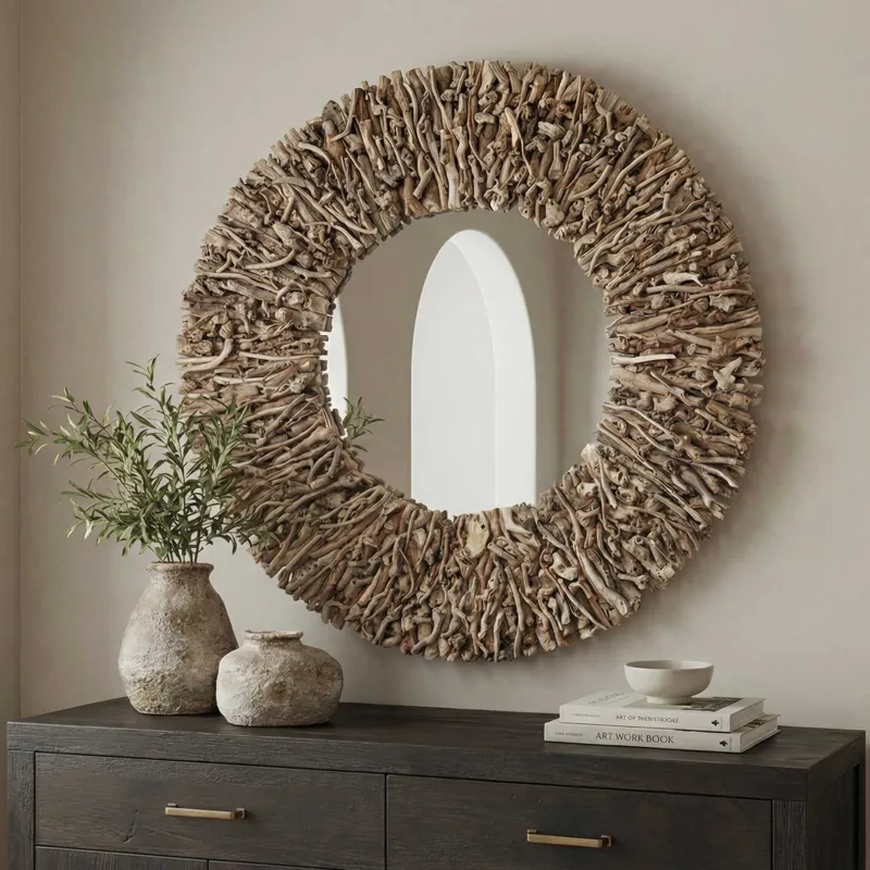 Rossetti Round Interwoven Wood Mirror