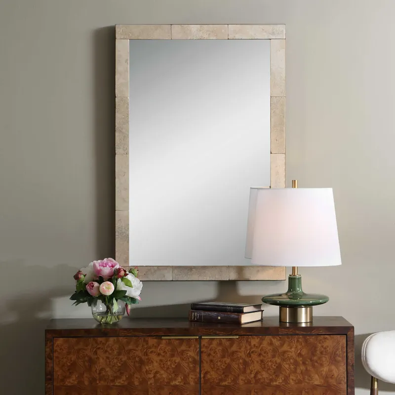 Pave Rectangular Travertine Mirror