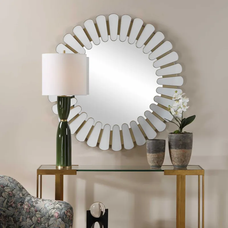 Miran White Glass Round Mirror