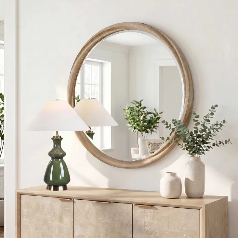 Landry Round Light Wood Mirror
