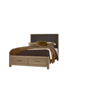Lodge & Loft-Blond Oak Upholstered Storage Bed Sedona Brown - Queen