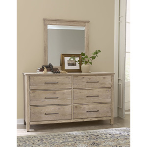 Fulling Mill-Bleached White Dresser 6 Drawer with White Landscape Mirror