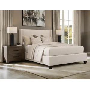 Upholstered Beds Ecru Linen Upholstered Shelter Bed - King