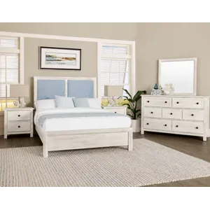 Custom Express-Weathered White Upholstered Bed-Ocean - King