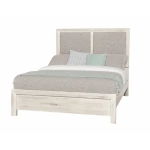 Custom Express-Weathered White Upholstered Bed-Khaki - Queen