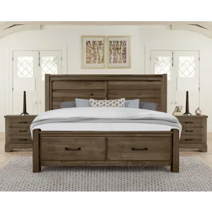 Cool Rustic-Mink Plank Bed With Footboard Storage - Queen