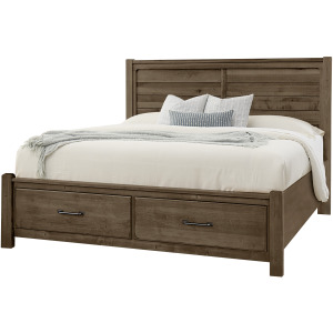 Cool Rustic-Mink Plank Bed With Footboard Storage - Queen