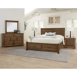 Cool Rustic-Amber Plank Bed With Footboard Storage - California King