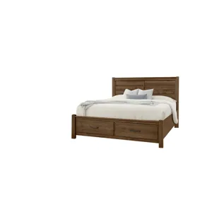 Cool Rustic-Amber Plank Bed With Footboard Storage - Queen