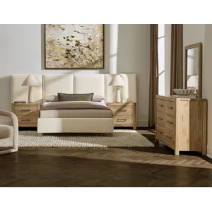 Joinery-Natural Oak Upholstered Wall Bed-Ivory Cream - Queen