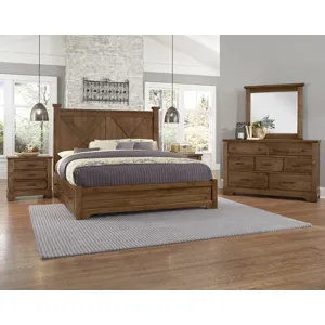Cool Rustic King X Bed w/1 Side Storage -Amber