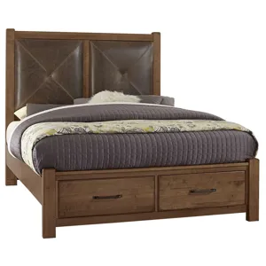 Cool Rustic Cal King Leather Bed w/Footboard Storage -Amber