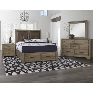 Cool Rustic King Leather Bed with Footboard Storage -Stone Grey