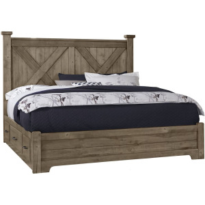 Cool Rustic King X Bed w/ 1 Sided Storage -Stone Grey