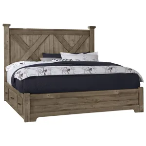Cool Rustic King X Bed w/ 1 Sided Storage -Stone Grey
