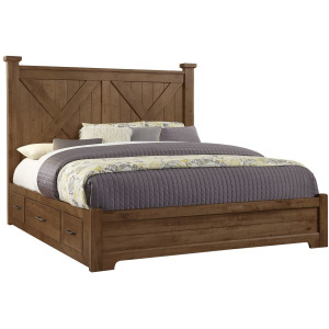 Cool Rustic Queen X Bed w/2 Sided Storage -Amber