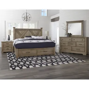 Cool Rustic King X Bed with Footboard Storage -Stone Grey