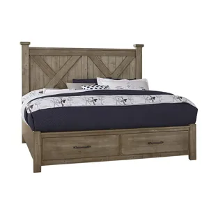 Cool Rustic King X Bed with Footboard Storage -Stone Grey