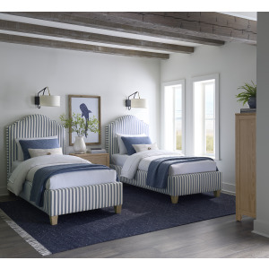 Tide & Timber-Clear Oak Blue Stripe Upholstered Footboard - Twin