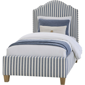 Tide & Timber-Grey Oak Blue Stripe Upholstered Footboard - Twin