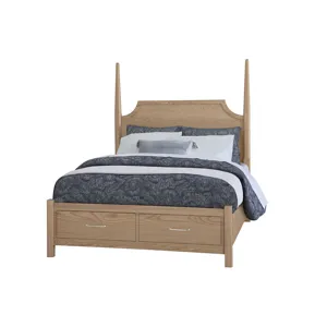 Tide & Timber-Clear Oak Pencil Poster Bed With Footboard Storage - Queen