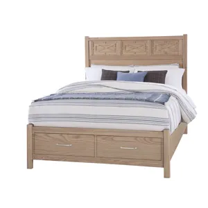 Tide & Timber-Clear Oak Fretwork Bed With Storage Footboard - King