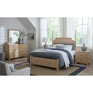 Tide & Timber-Clear Oak Pencil Poster Bed With Footboard Storage - Queen
