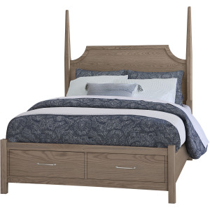 Tide & Timber-Grey Oak Pencil Poster Bed With Footboard Storage - Queen