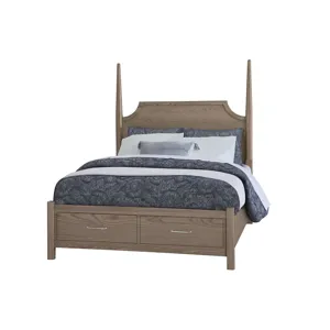 Tide & Timber-Grey Oak Pencil Poster Bed With Footboard Storage - King