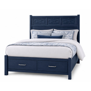 Tide & Timber-Luxe Blue Oak Fretwork Bed With Storage Footboard - Queen