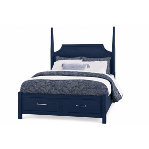 Tide & Timber-Luxe Blue Oak Pencil Poster Bed With Footboard Storage - Queen