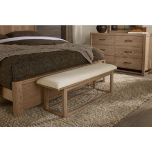 Lodge & Loft-Blond Oak Upholstered Bench Ivory Cream