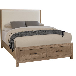 Lodge & Loft-Blond Oak Upholstered Storage Bed Ivory Cream - King