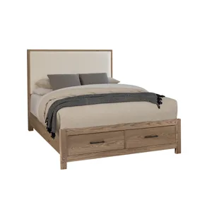 Lodge & Loft-Blond Oak Upholstered Storage Bed Ivory Cream - Queen