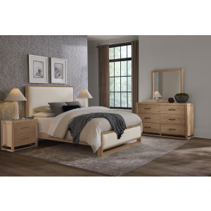 Lodge & Loft-Blond Oak Upholstered Footboard Ivory Cream - King