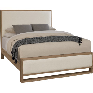 Lodge & Loft-Blond Oak Upholstered Bed Ivory Cream - Queen