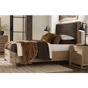 Lodge & Loft-Blond Oak Upholstered Headboard Sedona Brown - Queen